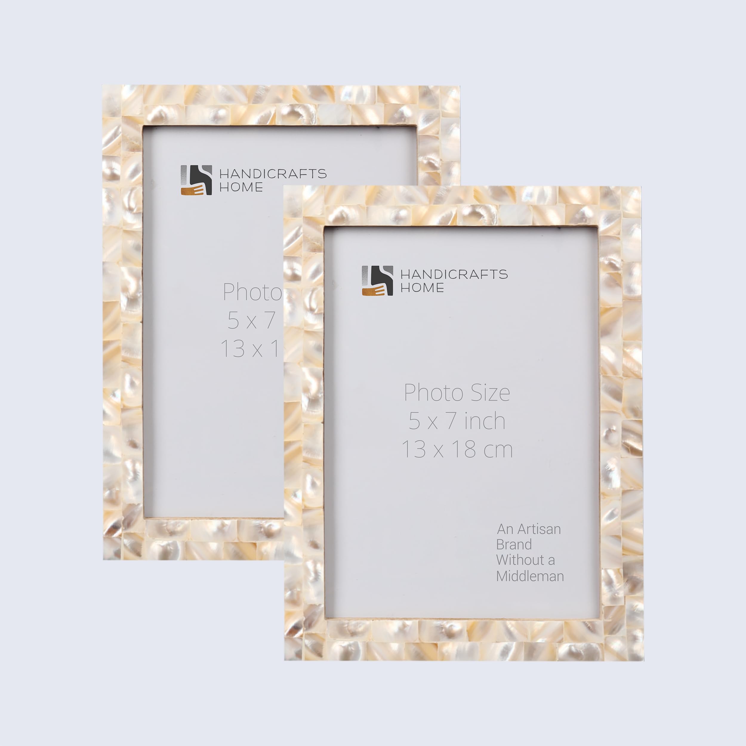 Handicrafts Home 5x7 Picture Frames Pack of 2 - Mother of Pearl Collection Handcrafted Photo Frames, Perfect for Wall & Tabletop